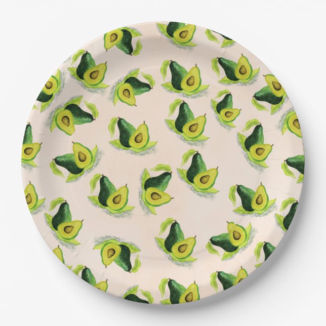 Green Avocados Wasserfarbmuster Pappteller (Vorderseite)