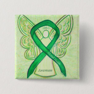 Green Awareness Ribbon Angel Button für psychische