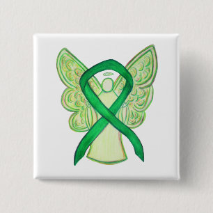 Green Awareness Ribbon Angel Custom Art Buttone Button