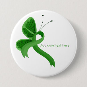 Green Awareness Ribbon Butterfly Button