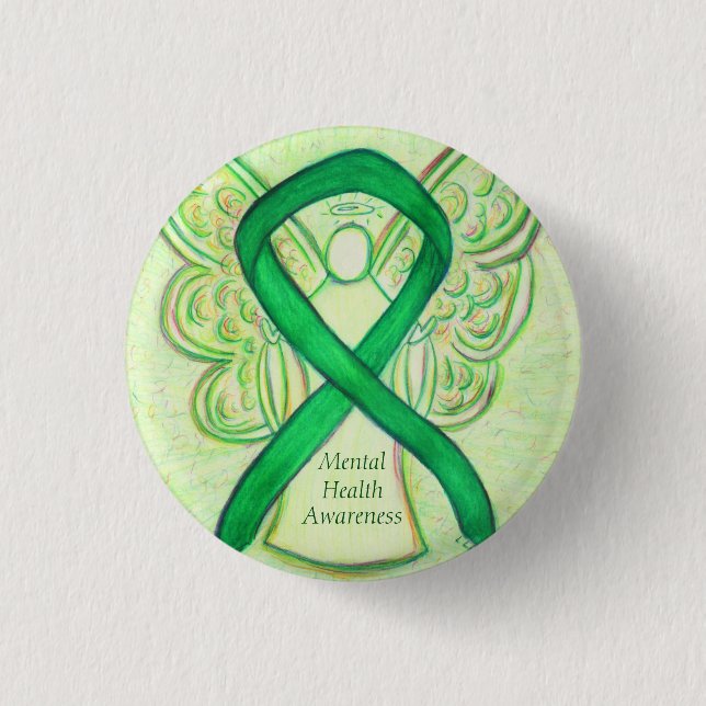 Green Awareness-Ribbon-Engel-Button für psychische Button (Vorderseite)