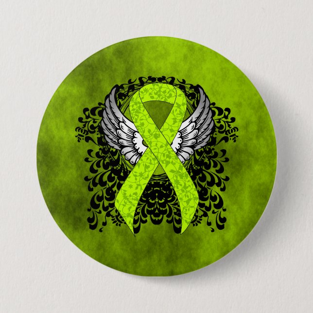 Green Awareness Ribbon mit Flügeln Button (Vorderseite)