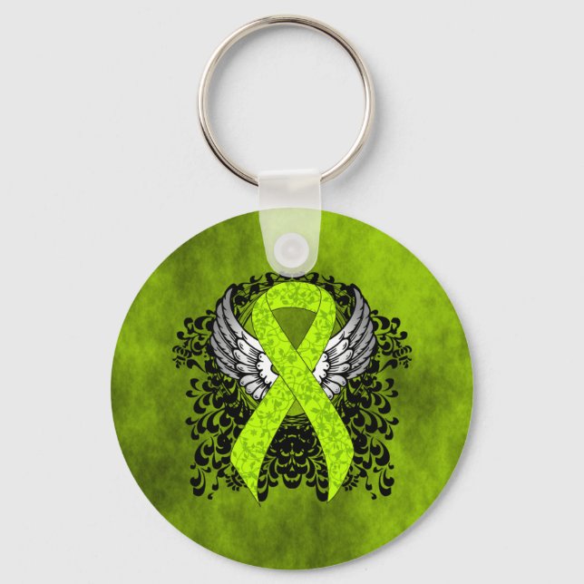 Green Awareness Ribbon mit Flügeln Schlüsselanhänger (Vorderseite)