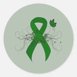 Green Awareness Ribbon mit Schmetterling Runder Aufkleber