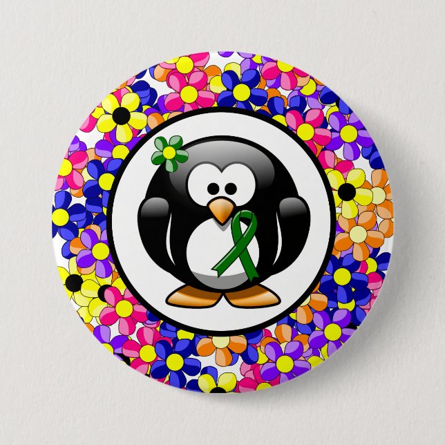 Green Awareness Ribbon Penguin Button (Vorderseite)