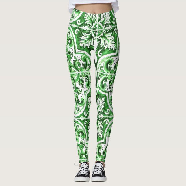 Green Azulejo Dolce Leggings Mittelmeercharme (Vorderseite)