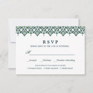 Green Azulejo   Spanische WEDD RSVP - MEALWAHL Karte