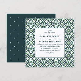 Green Azulejo | Spanish Tile Pattern Wedding Einladung
