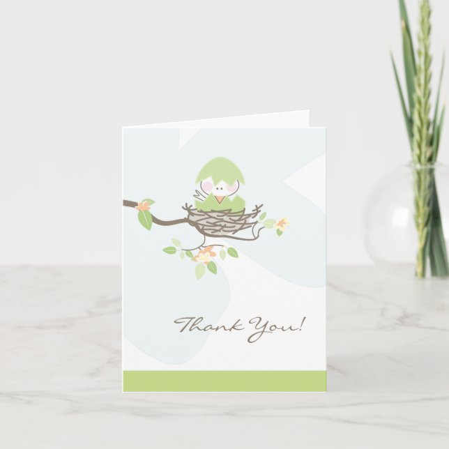 Green Baby Bird in Nest Danke Karte (Vorderseite)