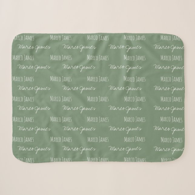 Green Baby Boy Blanket Individuelle Name wiederhol Sherpadecke (Vorderseite (Horizontal))