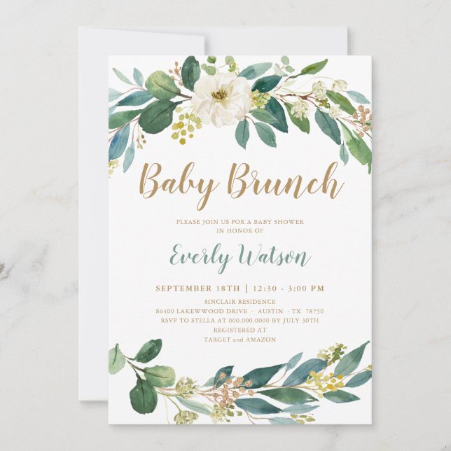 Green Baby Brunch Einladungskarte (Vorderseite)