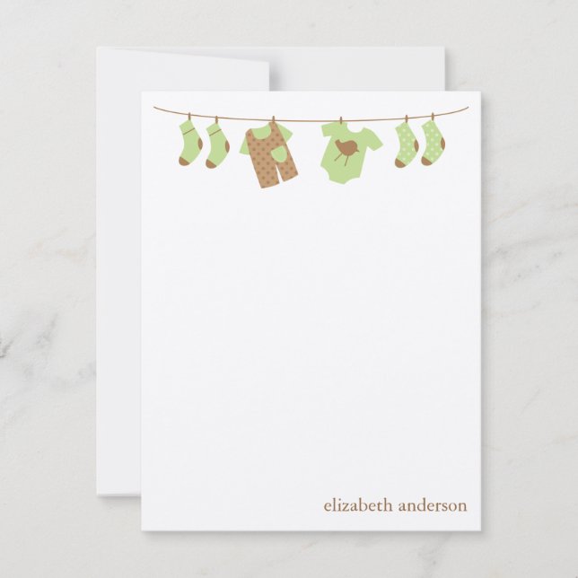 Green Baby Clothesline Flat Vielen Dank Anmerkunge Mitteilungskarte (Vorderseite)