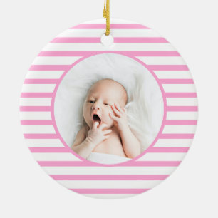 Green Baby Dino Erste Weihnachten Rosa Streifen Keramik Ornament