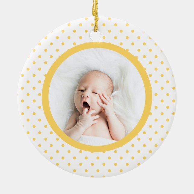 Green Baby Dino | First Christmas Yellow Polka Dot Keramik Ornament (Hinten)