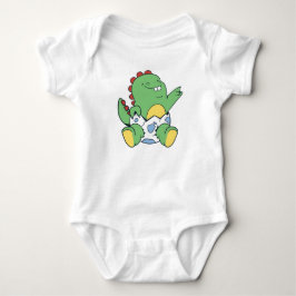Green Baby Dinosaur Hatching from Egg Baby Strampler