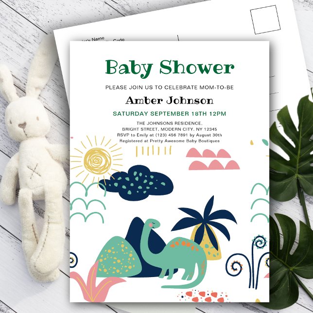Green Baby Dinosaur Minimalistische Niedliche Baby Einladungspostkarte (Von Creator hochgeladen)