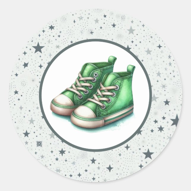Green Baby High Tops Baby Dusche Runder Aufkleber (Vorderseite)