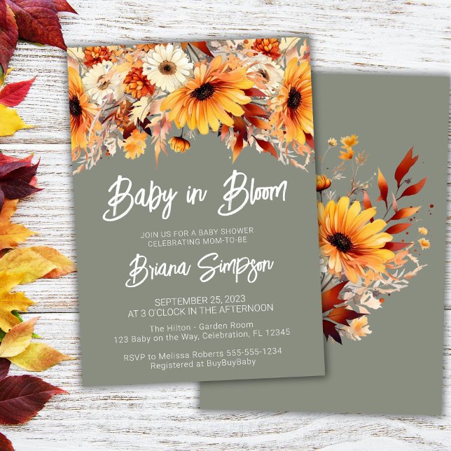 Green Baby in Bloom Fall Floral Baby Dusche Einladung (Von Creator hochgeladen)