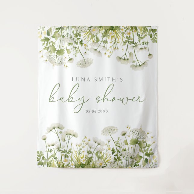 Green Baby in Bloom Floral Baby Dusche Hintergrund Wandteppich (Vorderseite)