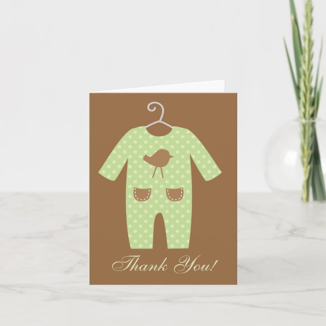Green Baby Outfit Babydusche Dankeskarte (Vorderseite)