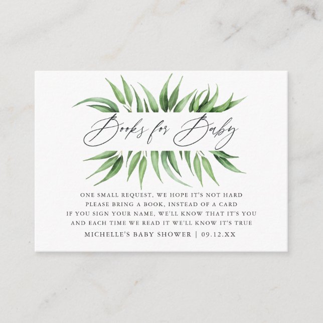 Green Baby Shower Book Request Begleitkarte (Vorderseite)