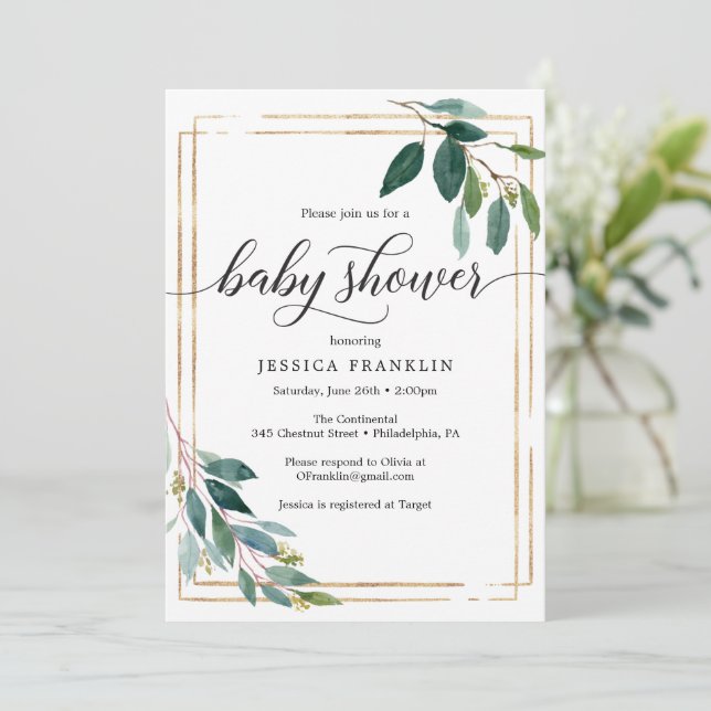 Green Baby Shower Einladungen Karte (Stehend Vorderseite)