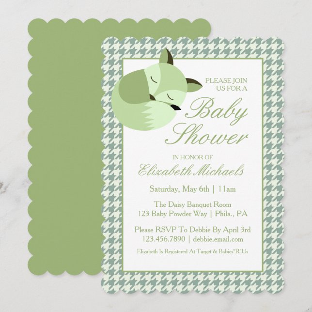 Green Baby Shower Fox Einladung (Vorne/Hinten)