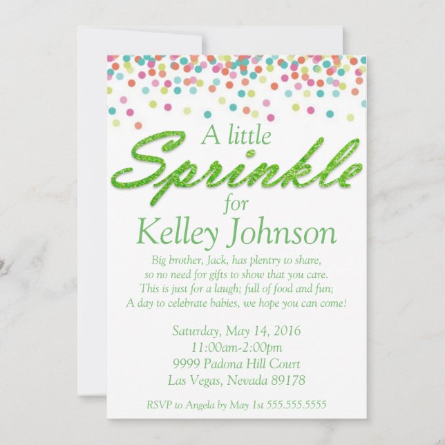 Green Baby Sprinkle Dusche laden Einladung (Vorderseite)