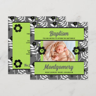 Green Baby Taufen mit Monogram und Foto Einladung