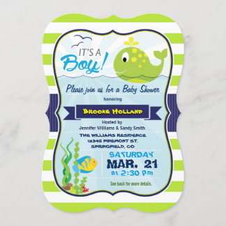 Green Baby Whale, Boy Baby Shower Einladung