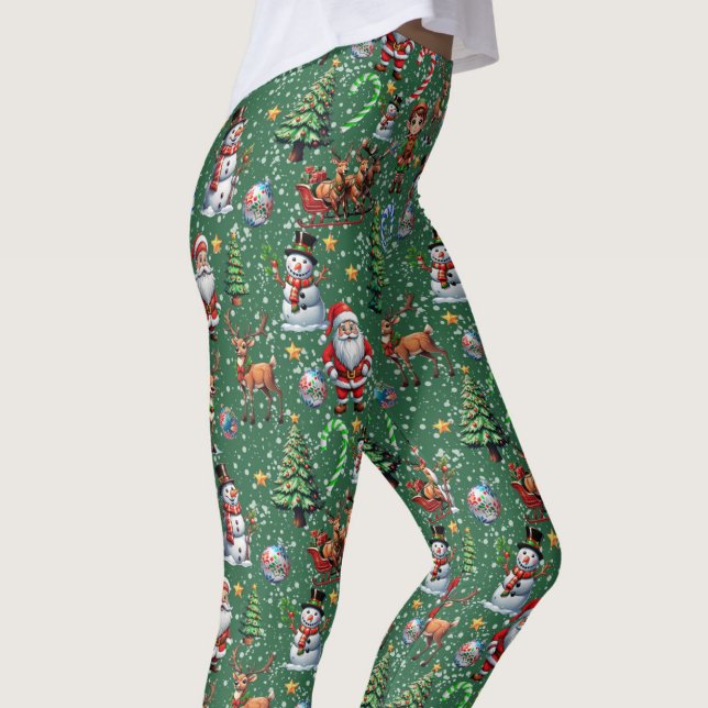 Green Background Christmas Decorative Pattern Leggings (Von Creator hochgeladen)