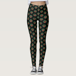 Green Bali Style Evil Gargoyle Open Mouth Tongue Leggings
