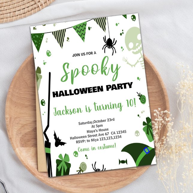 Green Ballon Halloween Invitations d'anniversaire (Green Ballon Halloween Birthday Invitations)