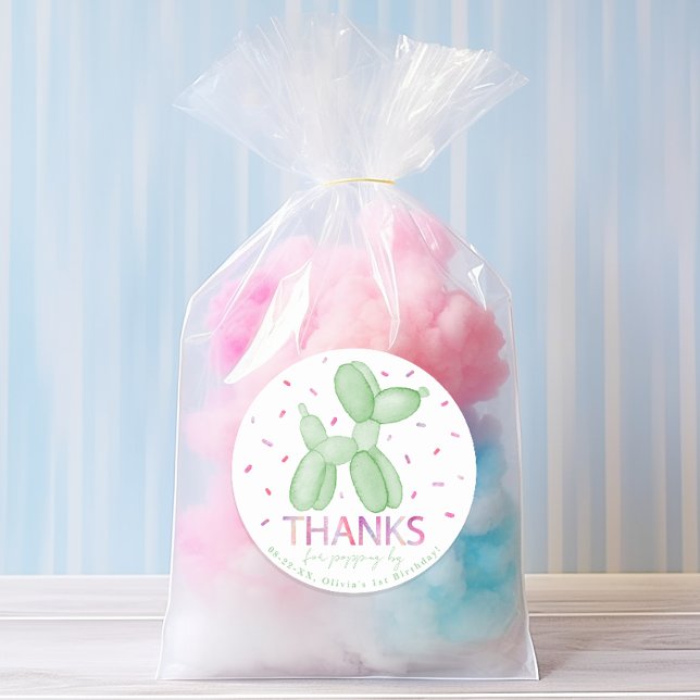Green Balloon Dog Gunst Sticker (balloon animals party theme birthday party favor)