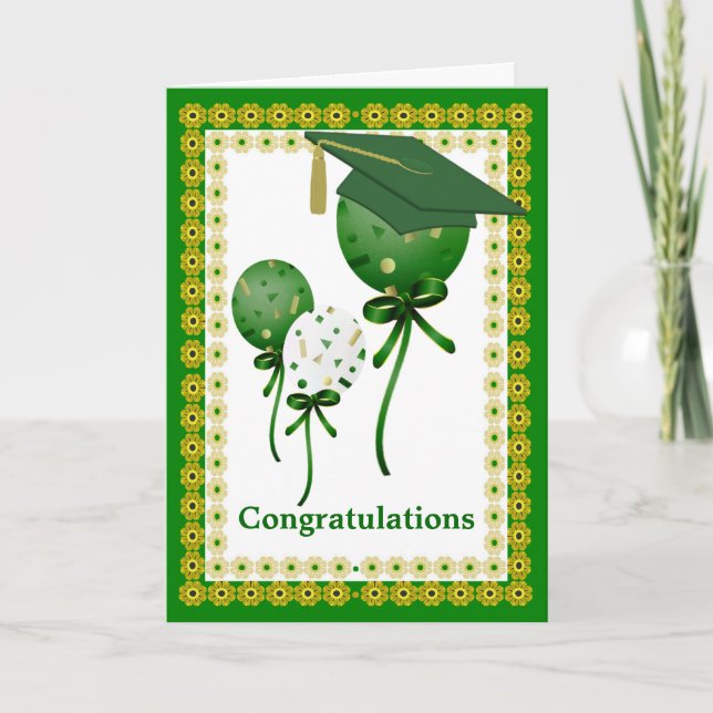 Green Balloons Custom Abschluss Card Karte (Vorderseite)