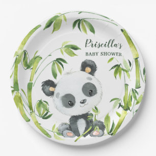 Green Bamboo Panda Gender Neutral Baby Dusche Pappteller