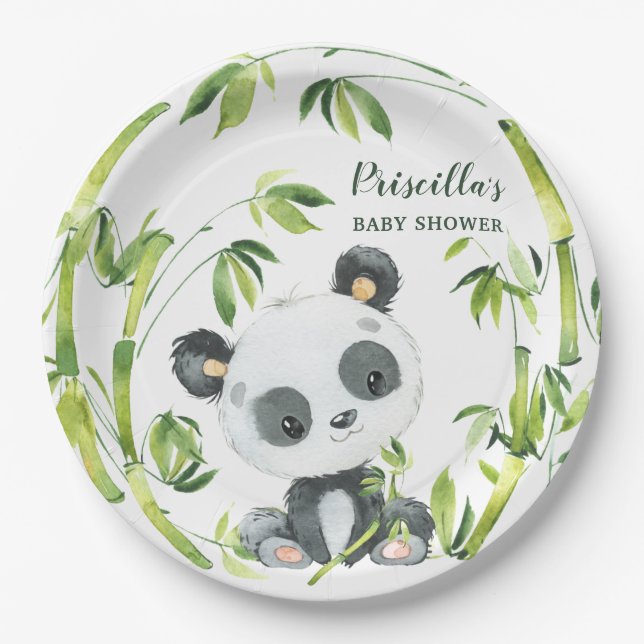 Green Bamboo Panda Gender Neutral Baby Dusche Pappteller (Vorderseite)