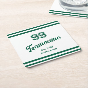Green Baseball Club Custom Player Number & Team Rechteckiger Pappuntersetzer