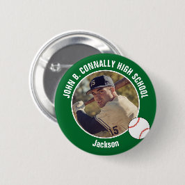 Green Baseball Player Photo High School Spirit Button