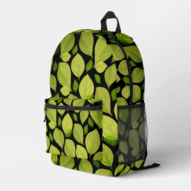 Green Basil Leaves Hand drawn Pattern  Bedruckter Rucksack (Rückseitige Ecke Rechts)