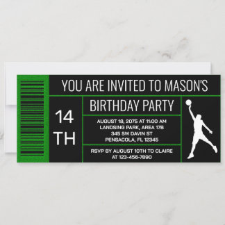 Green Basketball Birthday Party Showbox Etikett Einladung