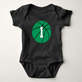 Green Basketball Custom Jersey Number Baby Strampler