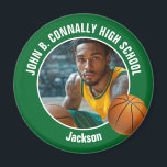Green Basketball Player High School Photo Magnet<br><div class="desc">This cool customized high school basketball player photo gift features white typography of your team and player name on a green magnet with a ball. Personalize with your student's photograph and class year as a proud sports parent.</div>