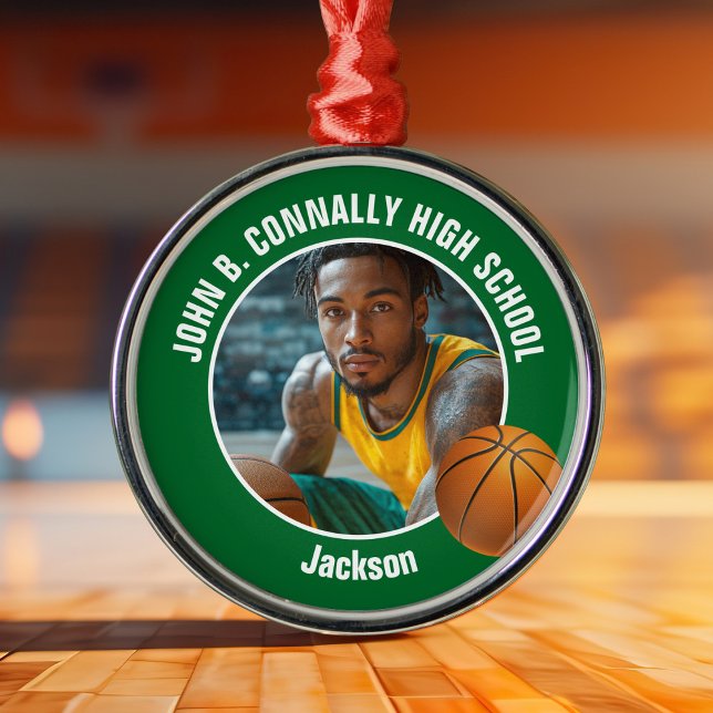 Green Basketball Player Photo Christmas Ornament Aus Metall (Von Creator hochgeladen)