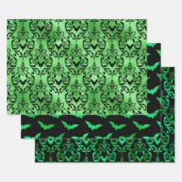 Green Bat Halloween Damask Patterns Geschenkpapier Set