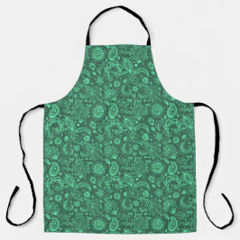 Green batik boho style floral paisley pattern schürze