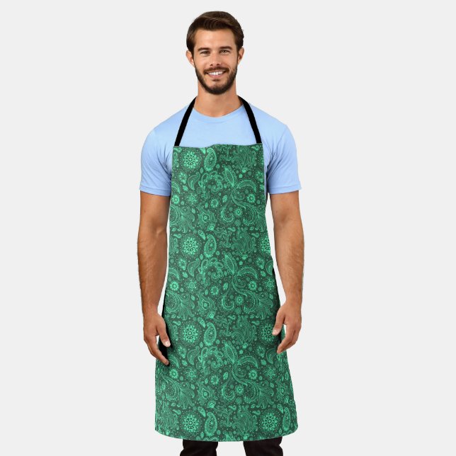 Green batik boho style floral paisley pattern schürze (Getragen)