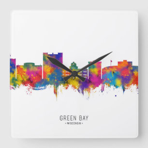 Green Bay Wisconsin Skyline Quadratische Wanduhr