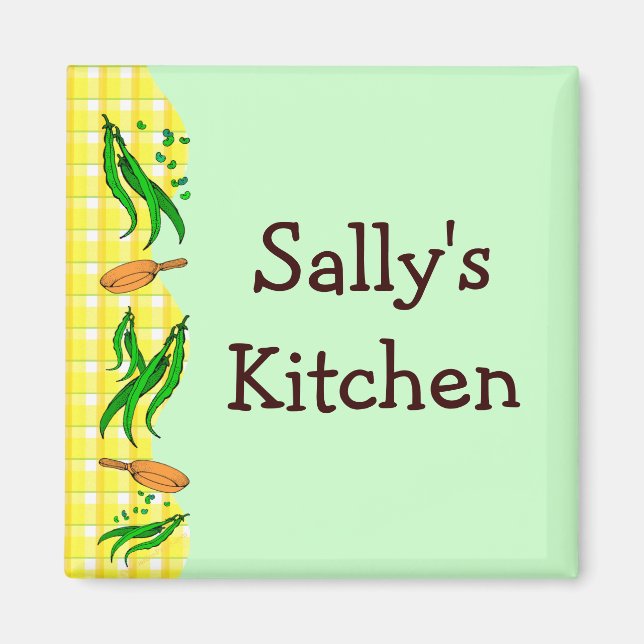 Green Beans Retro Custom Yellow Kitchen Magnete Magnet (Vorne)
