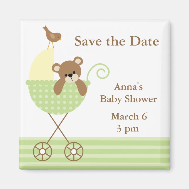 Green Bear Baby Dusche Save the Date Magnet (Vorne)